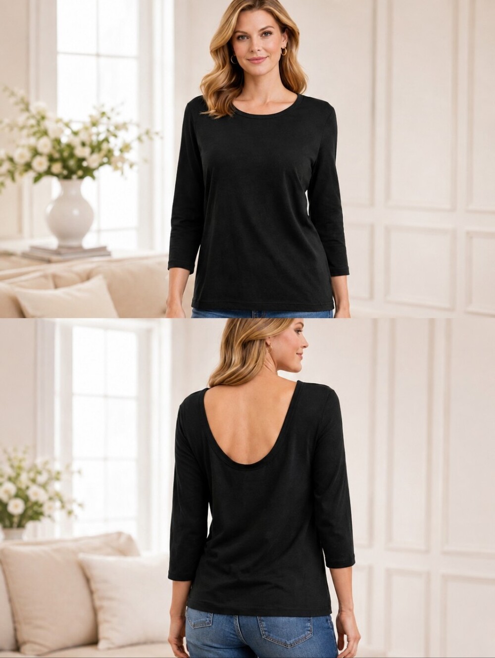 GAP Size Small 3/4 Sleeve Black Pima Cotton Top Scoop Back Capsule